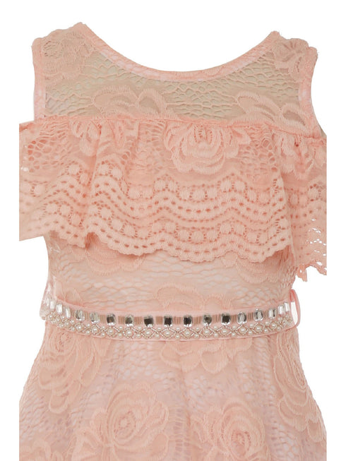 Just Kids Girls High-Low Floral Lace Overlay Flower Girl Dress 4-14 - SophiasStyle.com